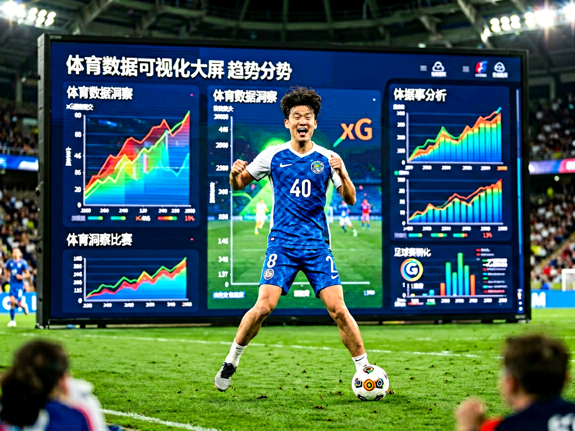 体育数据可视化大屏，展示实时比赛统计数据和趋势图表