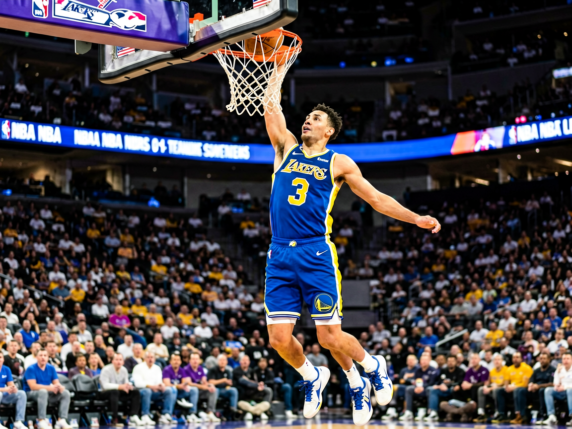 NBA篮球比赛中球员腾空扣篮的精彩瞬间